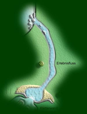 Erlebnisfluss, Kletterwand und Wasserfall